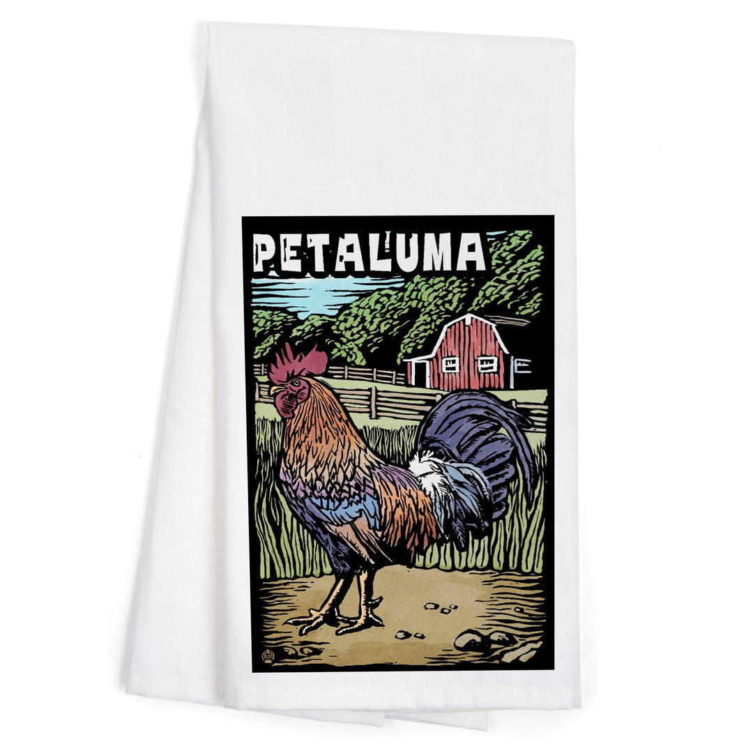 Petaluma, California, Rooster, Scratchboard, Organic Cotton Kitchen Tea Towels Kitchen Lantern Press 