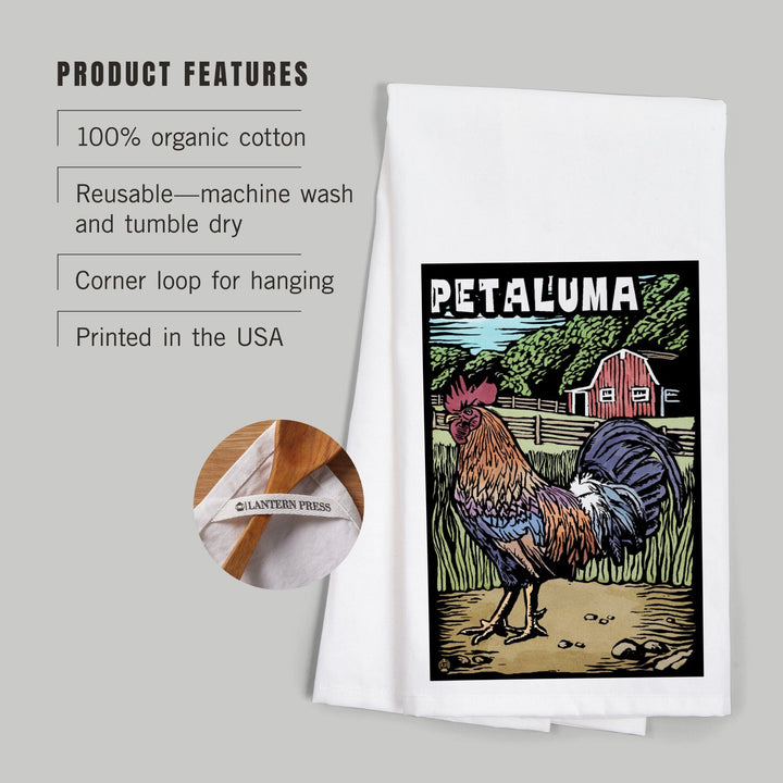 Petaluma, California, Rooster, Scratchboard, Organic Cotton Kitchen Tea Towels Kitchen Lantern Press 