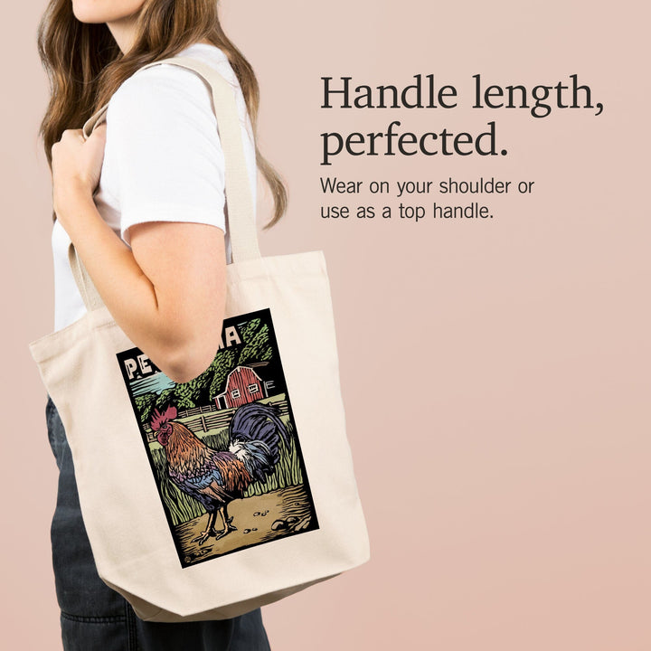 Petaluma, California, Rooster, Scratchboard, Tote Bag Totes Lantern Press 