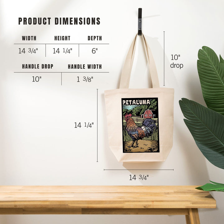 Petaluma, California, Rooster, Scratchboard, Tote Bag Totes Lantern Press 
