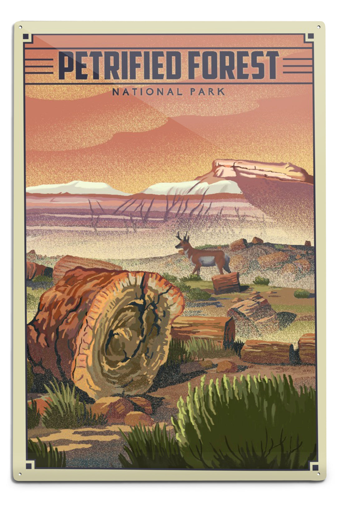 Petrified Forest National Park, Arizona, Lithograph National Park Series, Metal Signs Metal Lantern Press 12x18 Metal Sign 