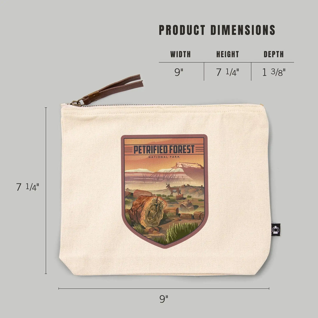 Petrified Forest National Park, Arizona, Lithograph National Park Series,, Organic Cotton Zipper Pouch, Go Bag Go Bag Lantern Press 
