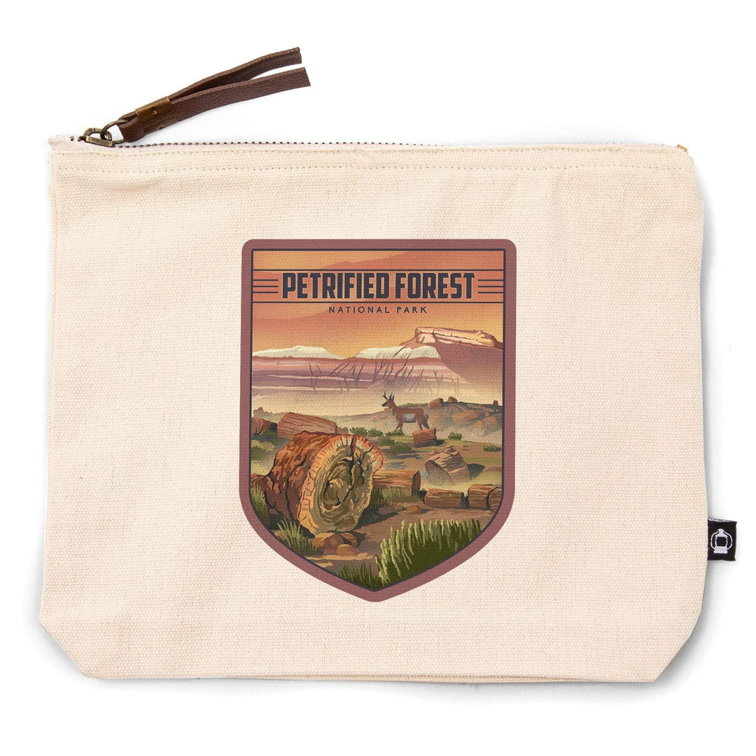 Petrified Forest National Park, Arizona, Lithograph National Park Series,, Organic Cotton Zipper Pouch, Go Bag Go Bag Lantern Press 