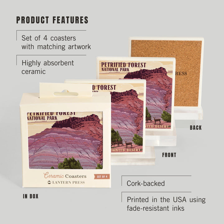 Petrified Forest National Park, Arizona, Painted Desert, Lantern Press Artwork, Coaster Set Coasters Lantern Press 