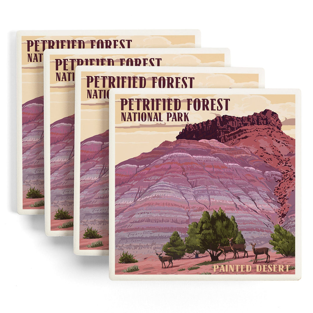 Petrified Forest National Park, Arizona, Painted Desert, Lantern Press Artwork, Coaster Set Coasters Lantern Press 