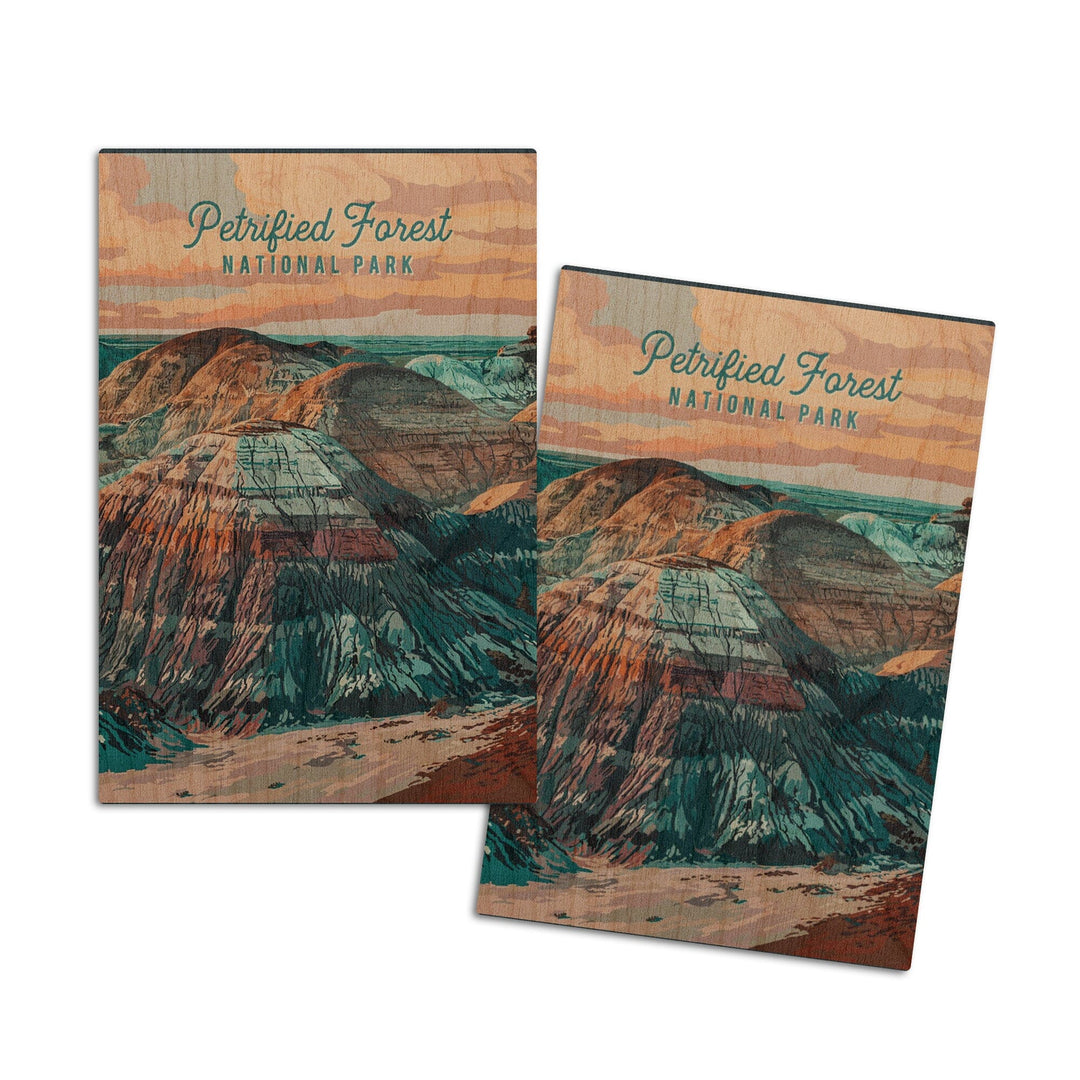 Petrified Forest National Park, Arizona, Painterly National Park Series, Wood Signs and Postcards Wood Lantern Press 4x6 Wood Postcard Set 