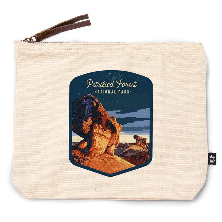 Petrified Forest National Park, Arizona, Painterly, Night Sky,, Organic Cotton Zipper Pouch, Go Bag Go Bag Lantern Press 
