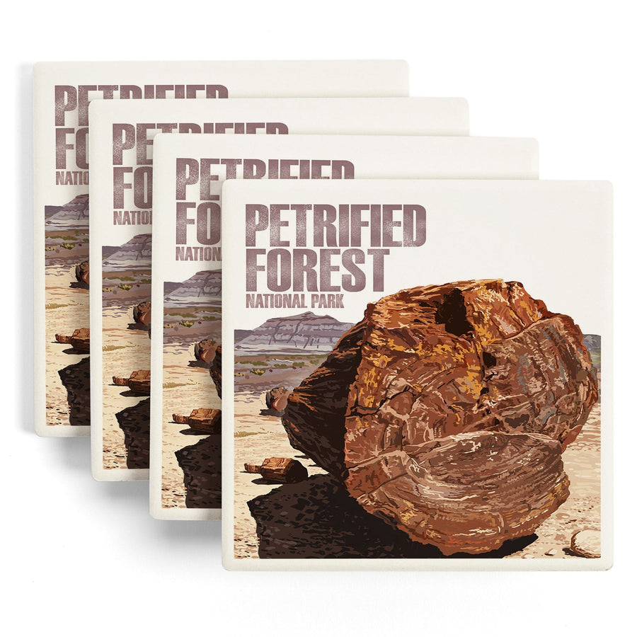 Petrified Forest National Park, Arizona, Petrified Wood Close Up, Lantern Press Artwork, Coaster Set Coasters Lantern Press 