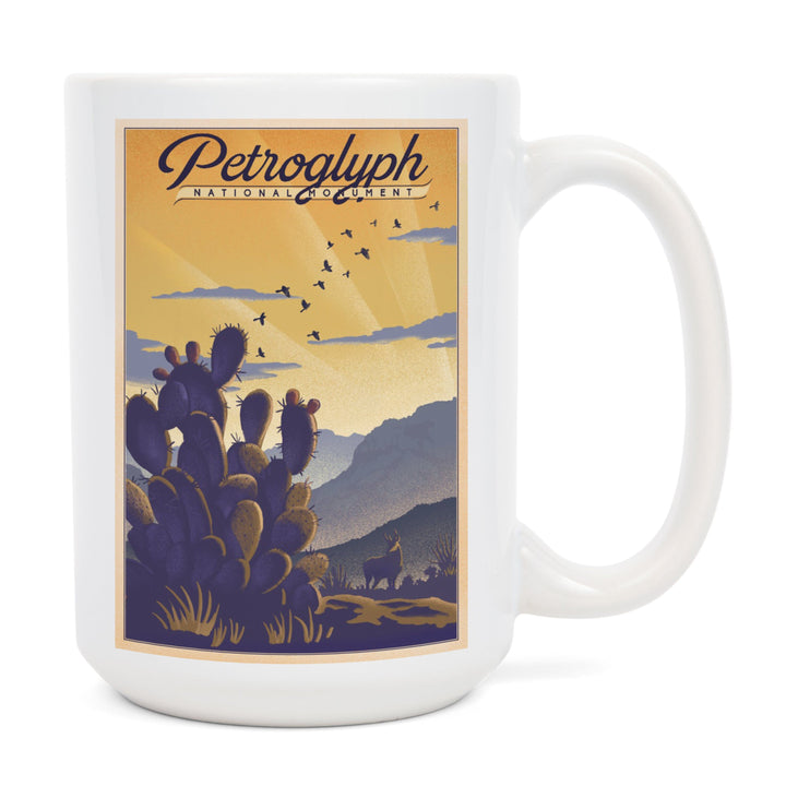 Petroglyph National Monument, New Mexico, Cactus & Desert Scene, Litho, Lantern Press Artwork, Ceramic Mug Mugs Lantern Press 