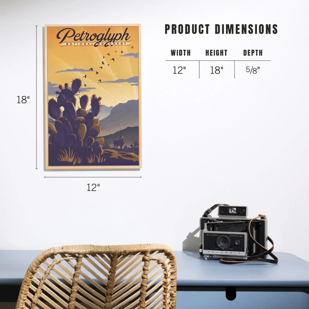 Petroglyph National Monument, New Mexico, Cactus & Desert Scene, Litho, Lantern Press Artwork, Wood Signs and Postcards Wood Lantern Press 