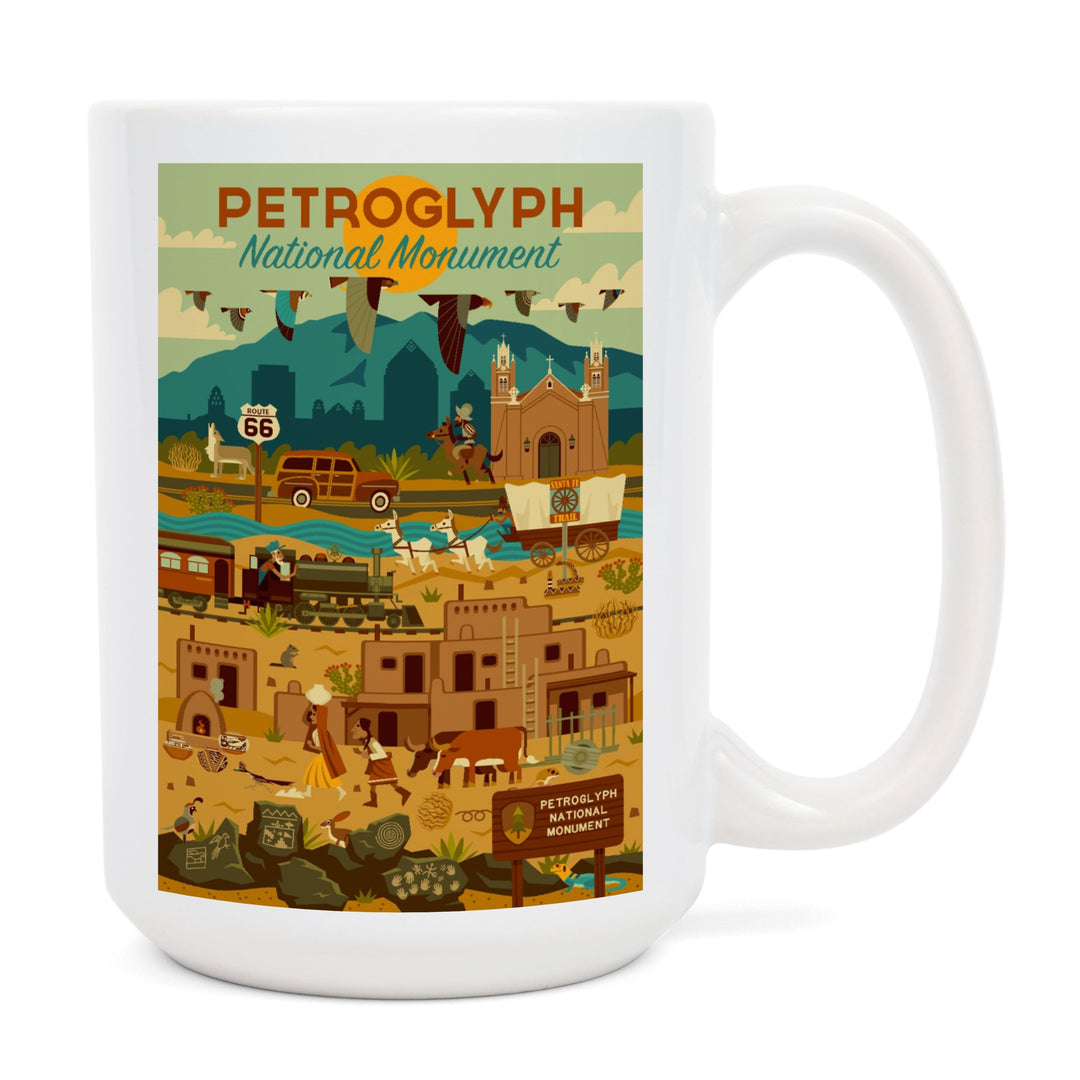 Petroglyph National Monument, New Mexico, Geometric, Lantern Press Artwork, Ceramic Mug Mugs Lantern Press 