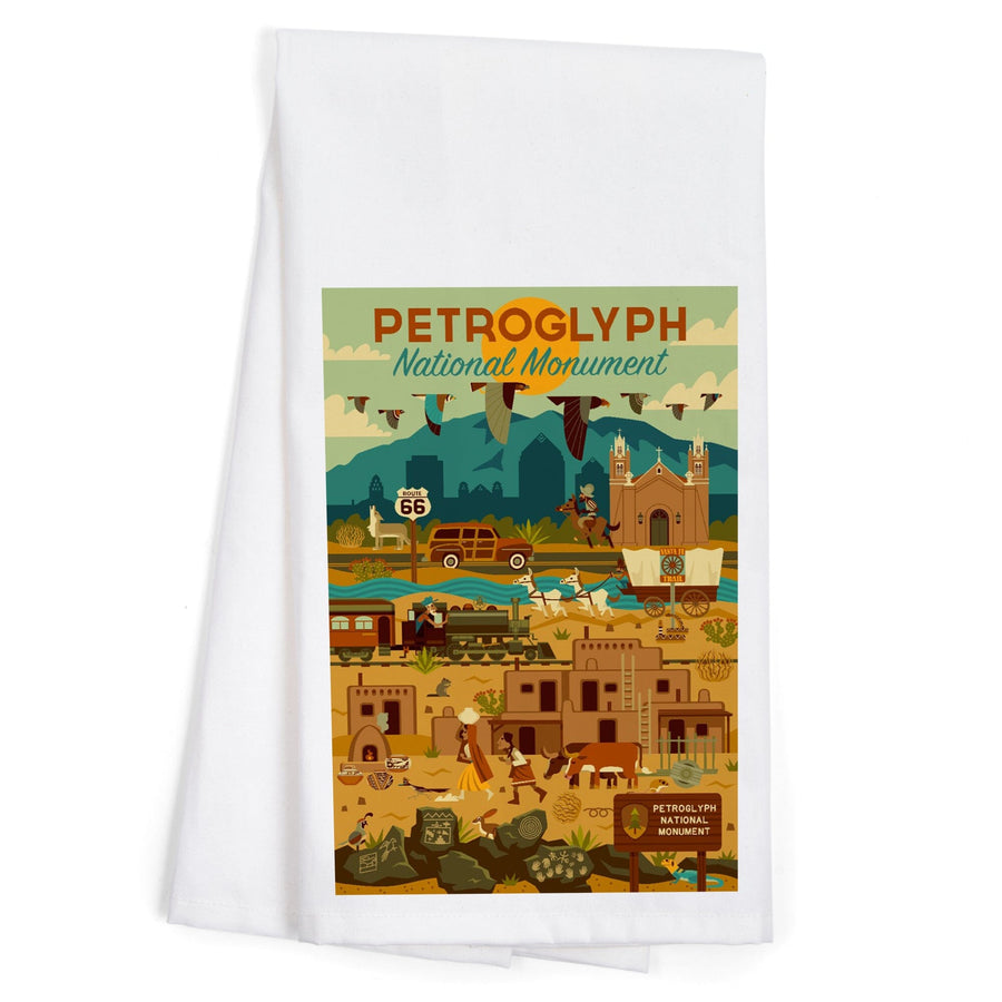 Petroglyph National Monument, New Mexico, Geometric, Organic Cotton Kitchen Tea Towels Kitchen Lantern Press 