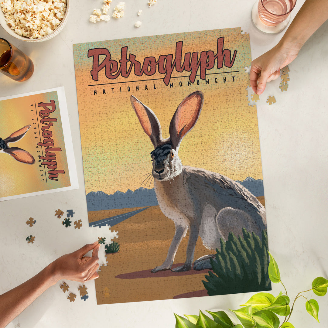 Petroglyph National Monument, New Mexico, Jackrabbit, Lithograph, Jigsaw Puzzle Puzzle Lantern Press 