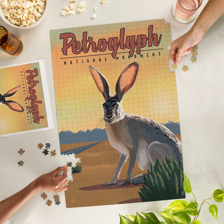 Petroglyph National Monument, New Mexico, Jackrabbit, Lithograph, Jigsaw Puzzle Puzzle Lantern Press 