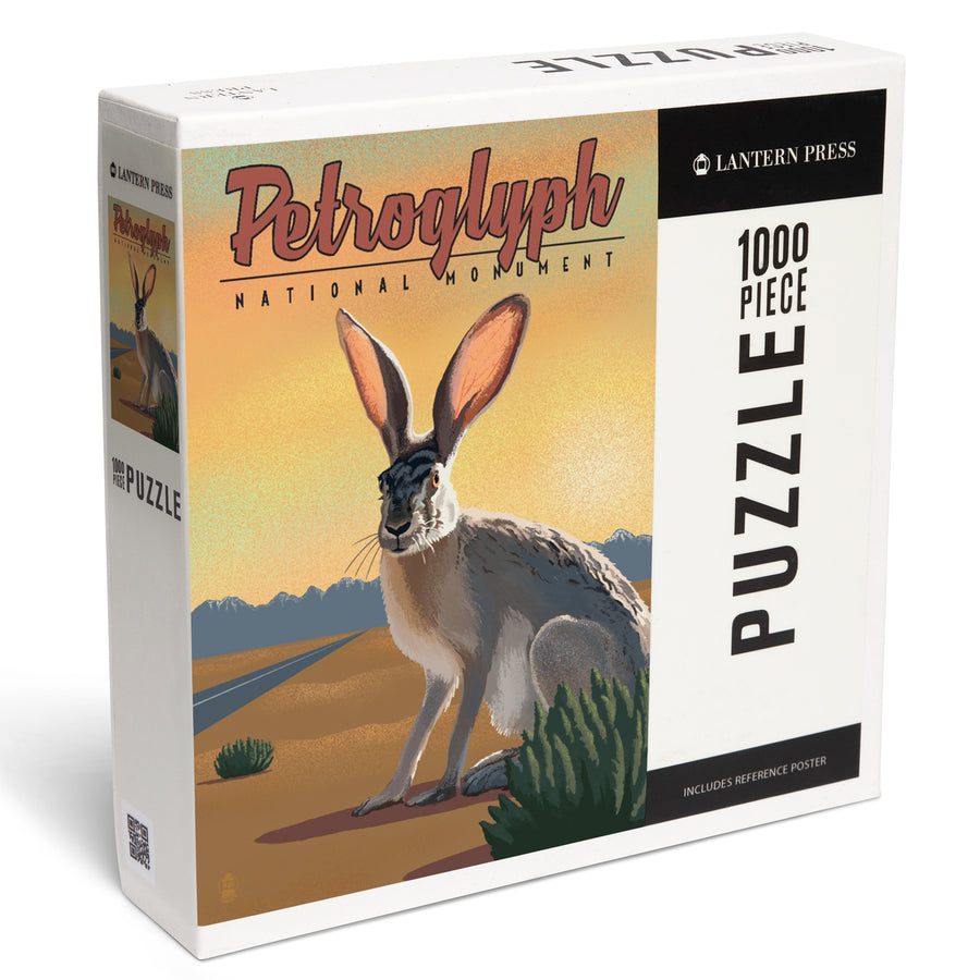 Petroglyph National Monument, New Mexico, Jackrabbit, Lithograph, Jigsaw Puzzle Puzzle Lantern Press 