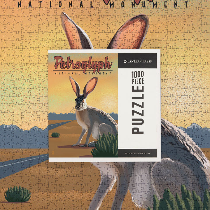 Petroglyph National Monument, New Mexico, Jackrabbit, Lithograph, Jigsaw Puzzle Puzzle Lantern Press 