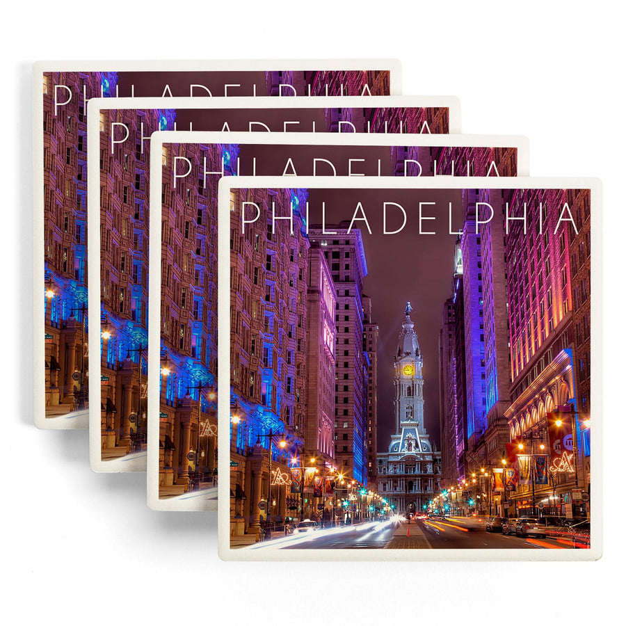 Philadelphia, Pennsylvania, City Hall, Lantern Press Photography, Coaster Set Coasters Lantern Press 