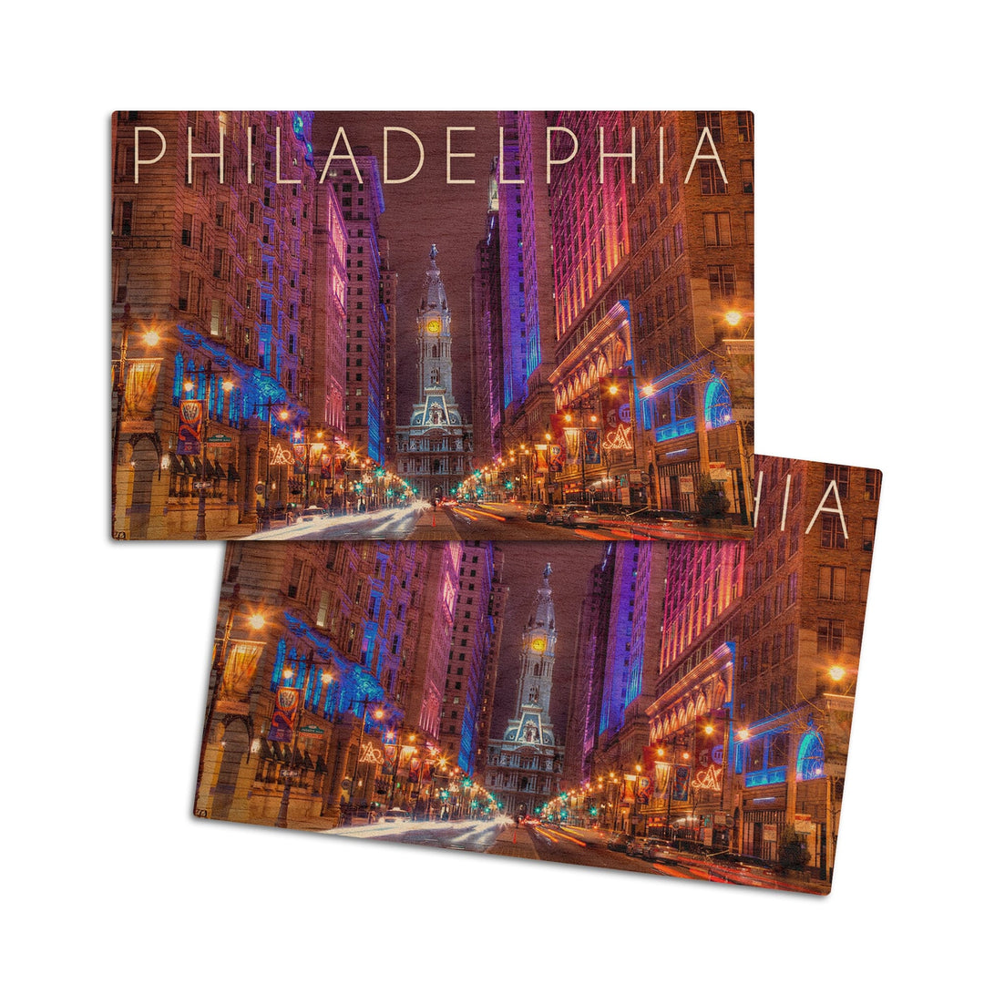 Philadelphia, Pennsylvania, City Hall, Lantern Press Photography, Wood Signs and Postcards Wood Lantern Press 4x6 Wood Postcard Set 