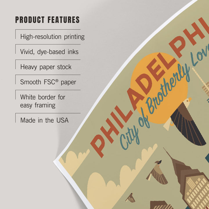 Philadelphia, Pennsylvania, City of Brotherly Love, Geometric City Series, Art & Giclee Prints Art Lantern Press 