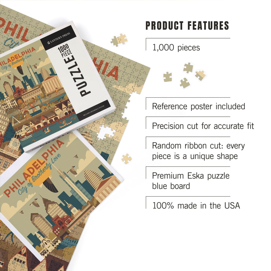 Philadelphia, Pennsylvania, City of Brotherly Love, Geometric City Series, Jigsaw Puzzle Puzzle Lantern Press 