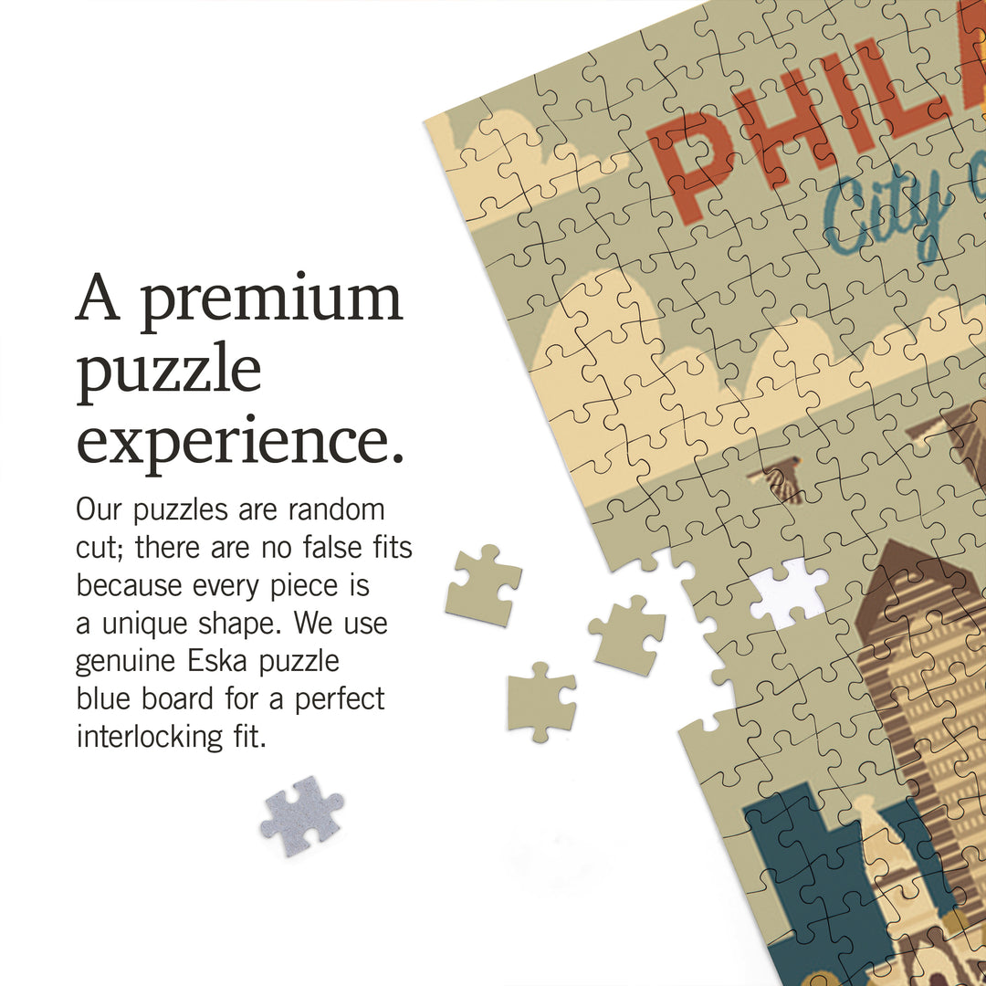 Philadelphia, Pennsylvania, City of Brotherly Love, Geometric City Series, Jigsaw Puzzle Puzzle Lantern Press 