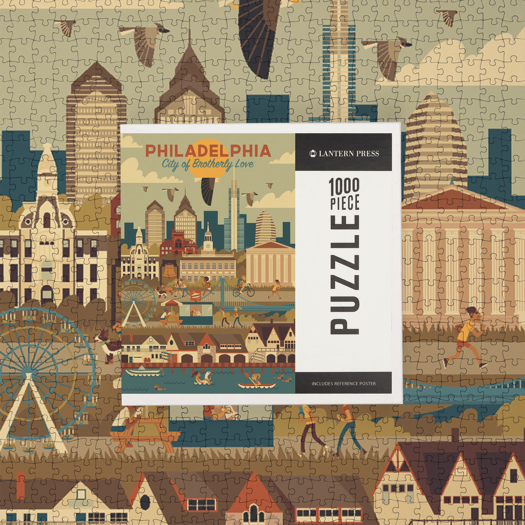 Philadelphia, Pennsylvania, City of Brotherly Love, Geometric City Series, Jigsaw Puzzle Puzzle Lantern Press 