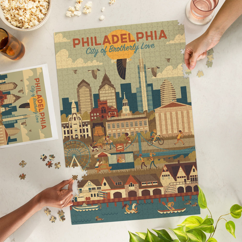 Philadelphia, Pennsylvania, City of Brotherly Love, Geometric City Series, Jigsaw Puzzle Puzzle Lantern Press 