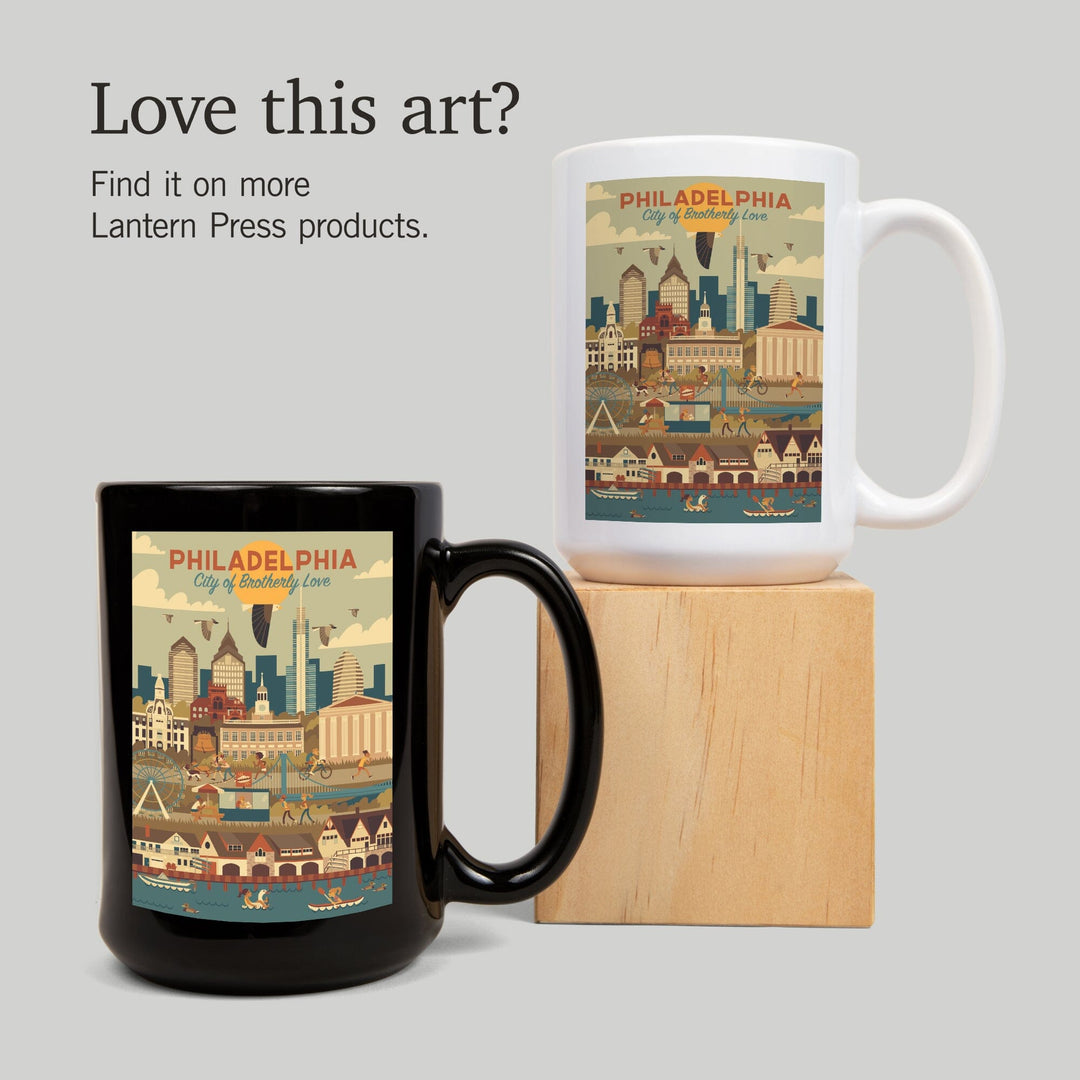 Philadelphia, Pennsylvania, City of Brotherly Love, Geometric City Series, Lantern Press Artwork, Ceramic Mug Mugs Lantern Press 