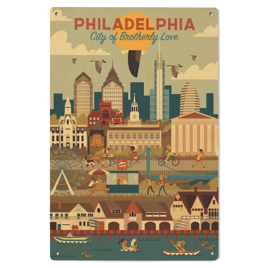 Philadelphia, Pennsylvania, City of Brotherly Love, Geometric City Series, Lantern Press Artwork, Wood Signs and Postcards Wood Lantern Press 