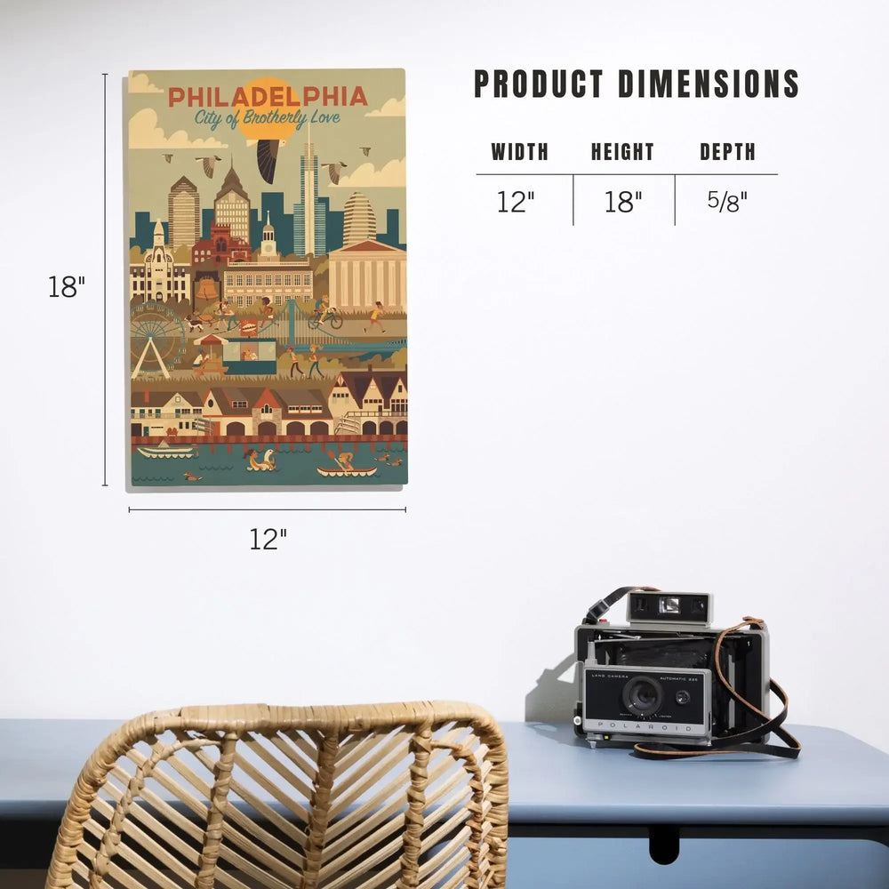 Philadelphia, Pennsylvania, City of Brotherly Love, Geometric City Series, Lantern Press Artwork, Wood Signs and Postcards Wood Lantern Press 