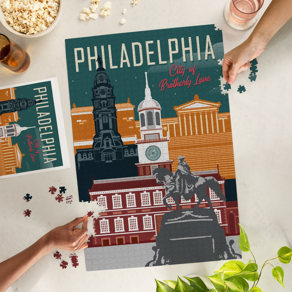 Philadelphia, Pennsylvania, City of Brotherly Love, Vector City, Jigsaw Puzzle Puzzle Lantern Press 