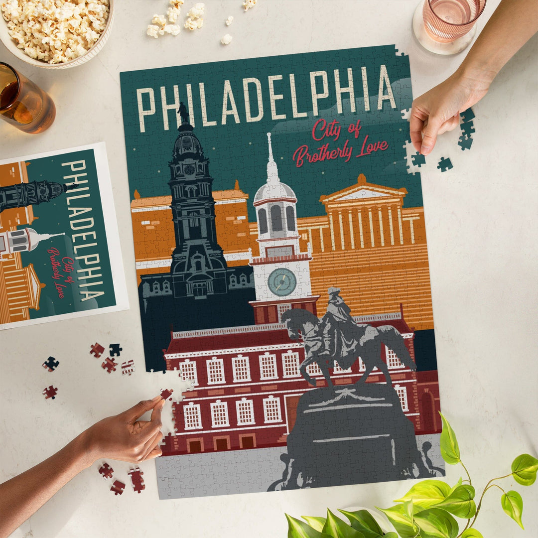 Philadelphia, Pennsylvania, City of Brotherly Love, Vector City, Jigsaw Puzzle Puzzle Lantern Press 