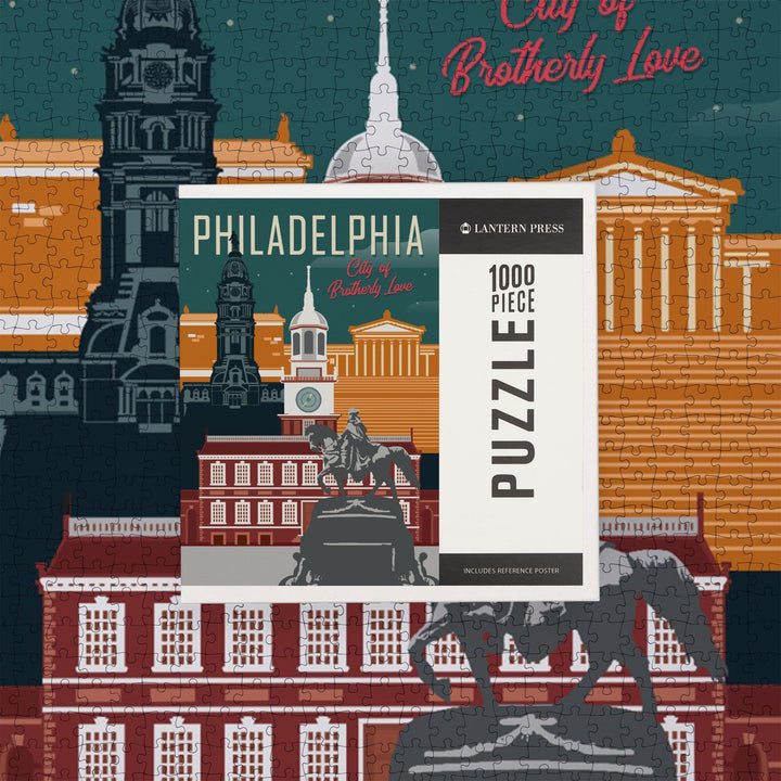 Philadelphia, Pennsylvania, City of Brotherly Love, Vector City, Jigsaw Puzzle Puzzle Lantern Press 