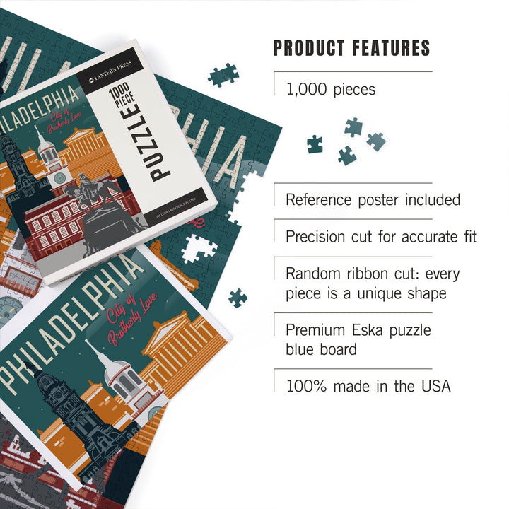 Philadelphia, Pennsylvania, City of Brotherly Love, Vector City, Jigsaw Puzzle Puzzle Lantern Press 