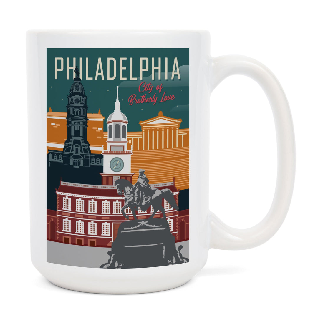 Philadelphia, Pennsylvania, City of Brotherly Love, Vector City, Lantern Press Artwork, Ceramic Mug Mugs Lantern Press 