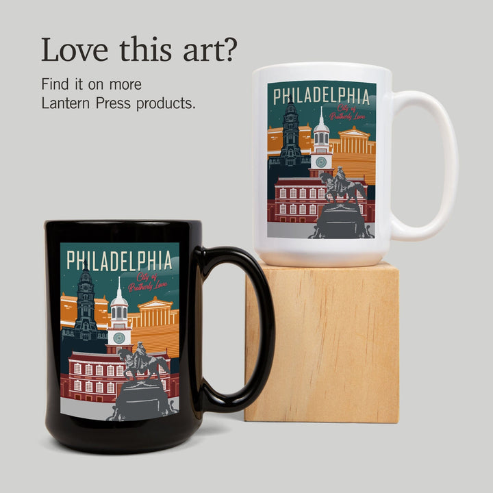 Philadelphia, Pennsylvania, City of Brotherly Love, Vector City, Lantern Press Artwork, Ceramic Mug Mugs Lantern Press 