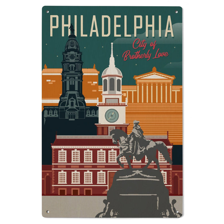 Philadelphia, Pennsylvania, City of Brotherly Love, Vector City, Lantern Press Artwork, Wood Signs and Postcards Wood Lantern Press 