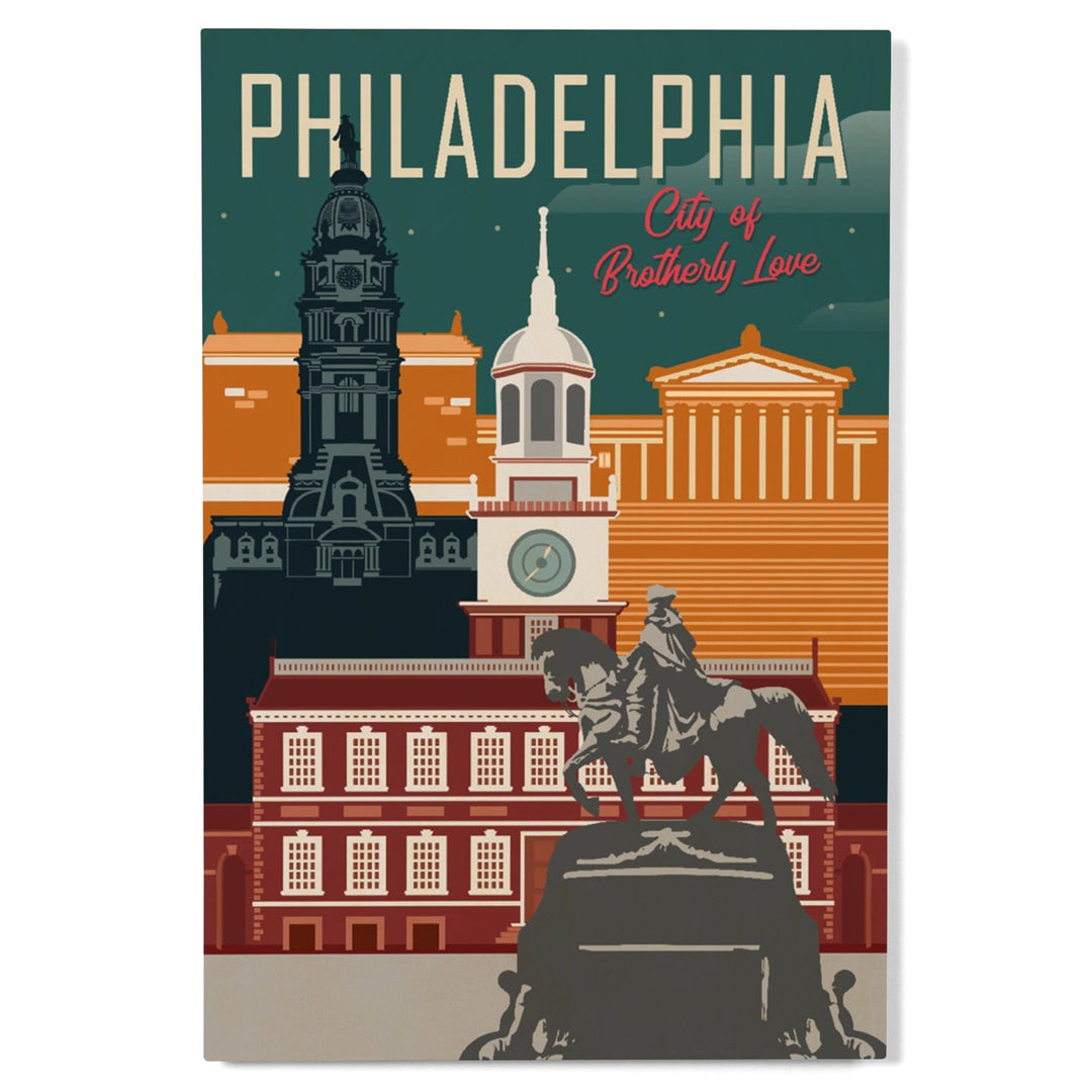 Philadelphia, Pennsylvania, City of Brotherly Love, Vector City, Lantern Press Artwork, Wood Signs and Postcards Wood Lantern Press 