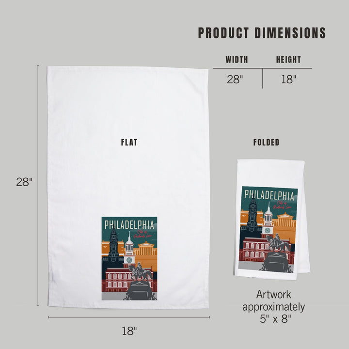 Philadelphia, Pennsylvania, City of Brotherly Love, Vector City, Organic Cotton Kitchen Tea Towels Kitchen Lantern Press 