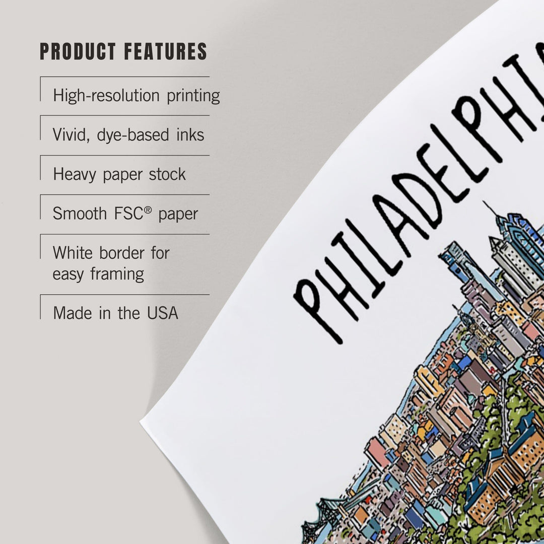 Philadelphia, Pennsylvania, Line Drawing, Art & Giclee Prints Art Lantern Press 