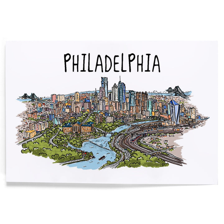Philadelphia, Pennsylvania, Line Drawing, Art & Giclee Prints Art Lantern Press 