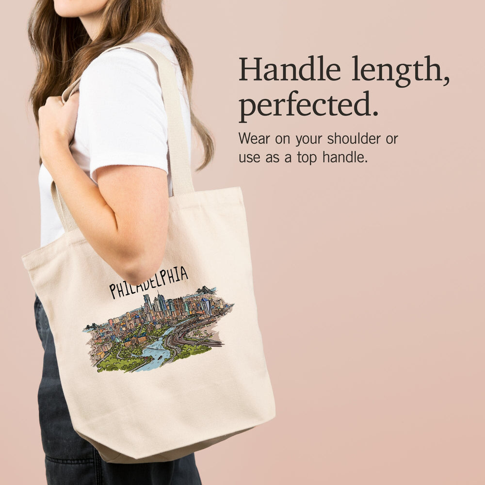Philadelphia, Pennsylvania, Line Drawing, Tote Bag Totes Lantern Press 