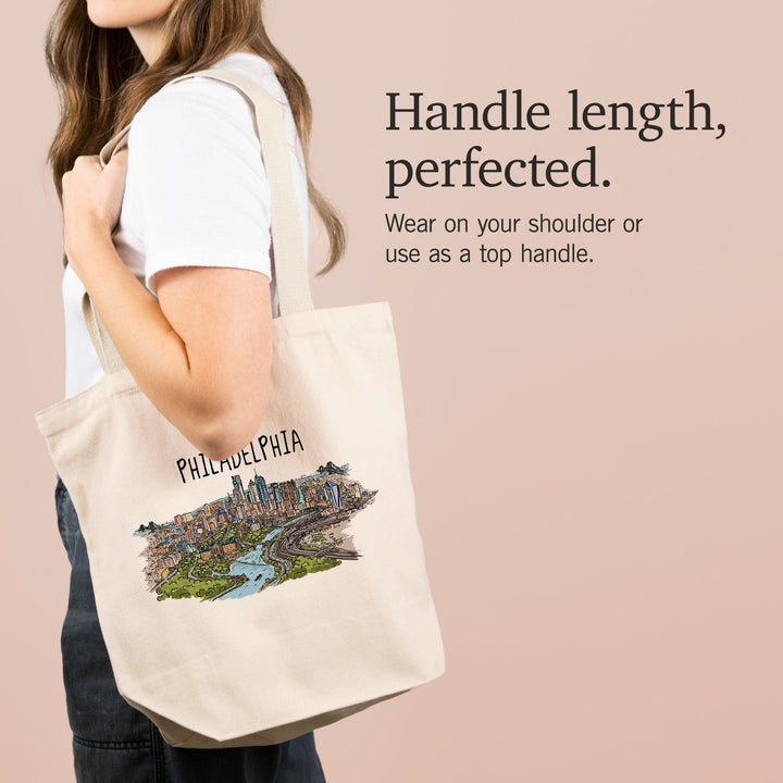 Philadelphia, Pennsylvania, Line Drawing, Tote Bag Totes Lantern Press 