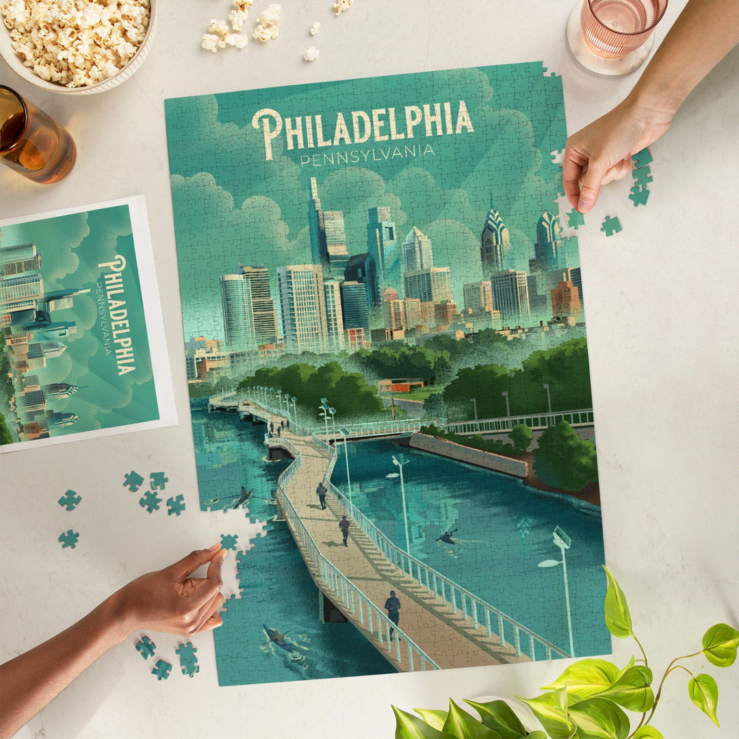Philadelphia, Pennsylvania, Lithograph, City Series, Jigsaw Puzzle Puzzle Lantern Press 