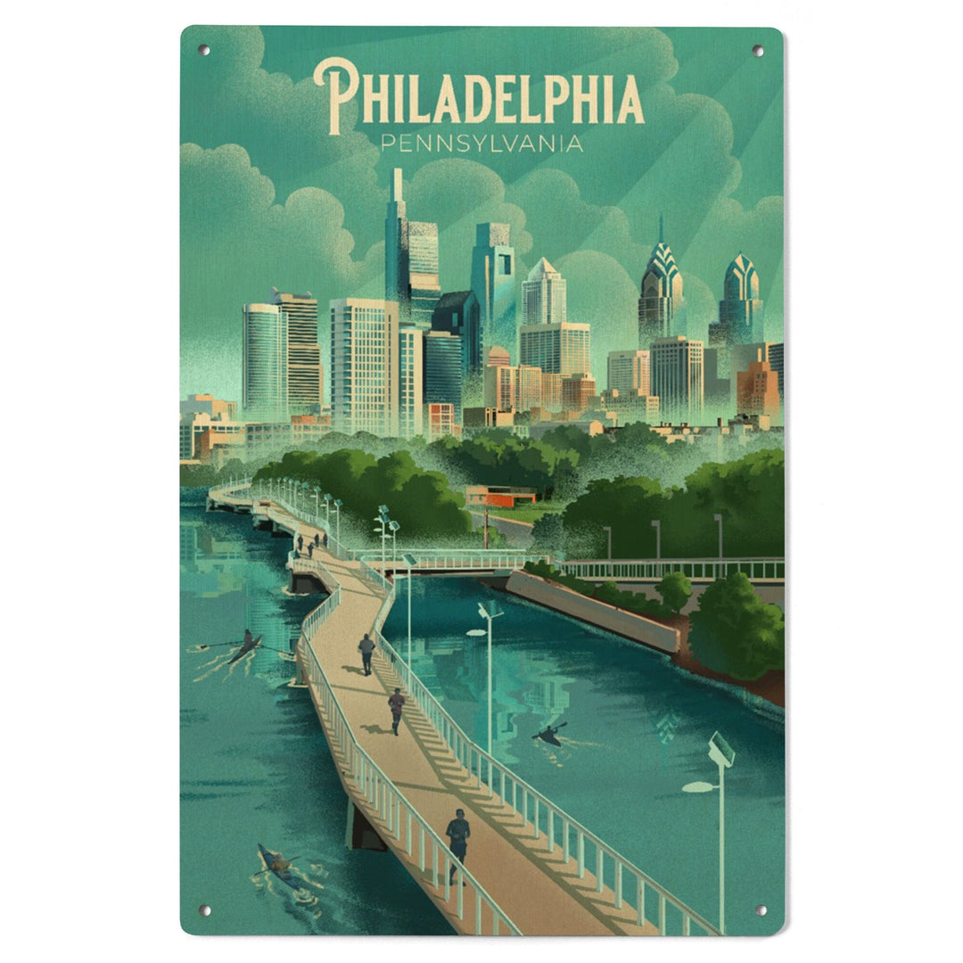 Philadelphia, Pennsylvania, Lithograph, City Series, Wood Signs and Postcards Wood Lantern Press 