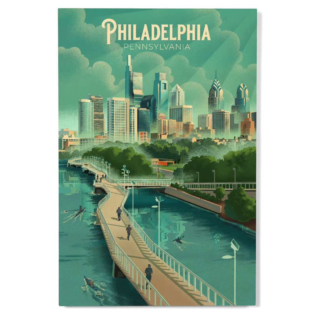 Philadelphia, Pennsylvania, Lithograph, City Series, Wood Signs and Postcards Wood Lantern Press 