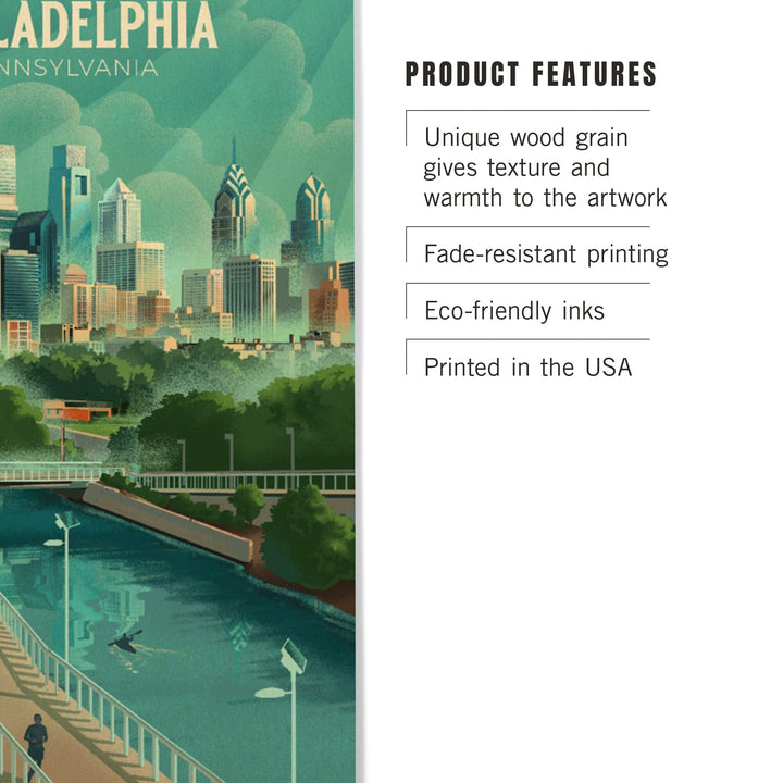 Philadelphia, Pennsylvania, Lithograph, City Series, Wood Signs and Postcards Wood Lantern Press 