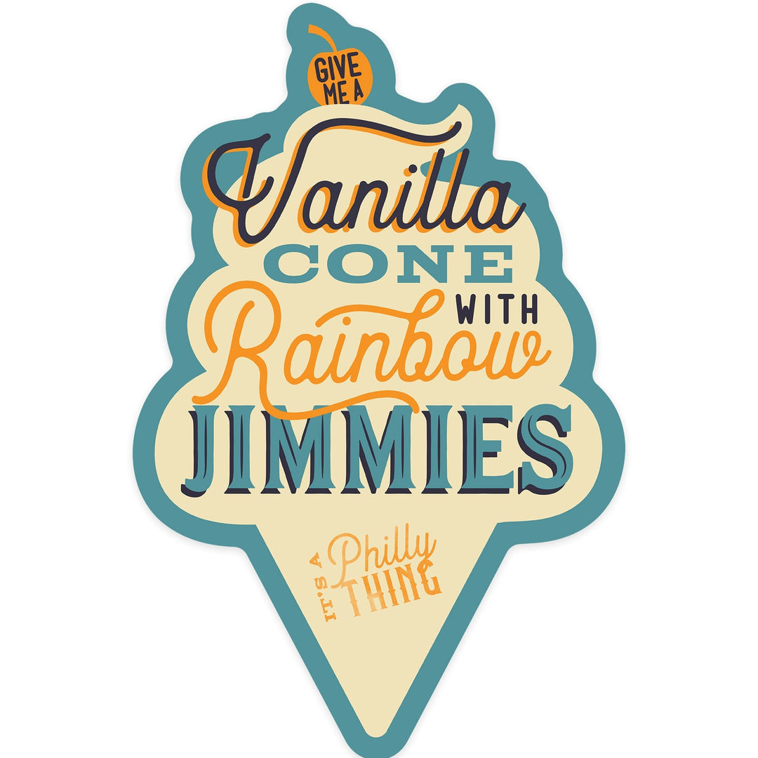 Philadelphia, Pennsylvania, Local Lingo Collection, Vanilla Cone with Rainbow Jimmies, Contour, Vinyl Sticker Sticker Lantern Press 