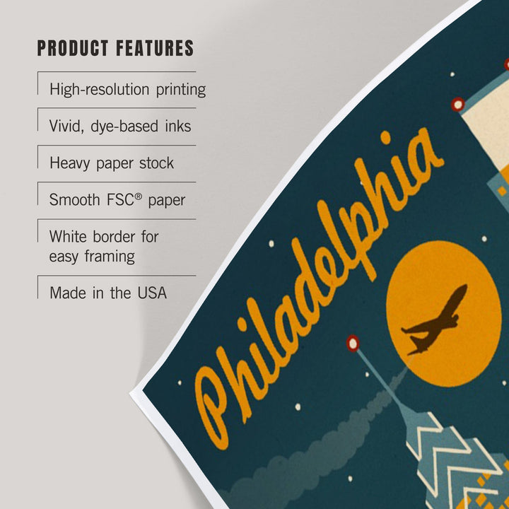 Philadelphia, Pennsylvania, ND, Retro Skyline, Art & Giclee Prints Art Lantern Press 