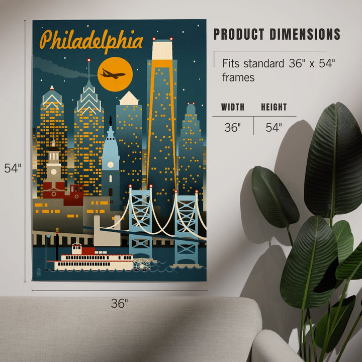Philadelphia, Pennsylvania, ND, Retro Skyline, Art & Giclee Prints Art Lantern Press 